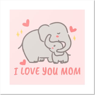 Baby and mother elephant hugging, happy mothers day Posters and Art